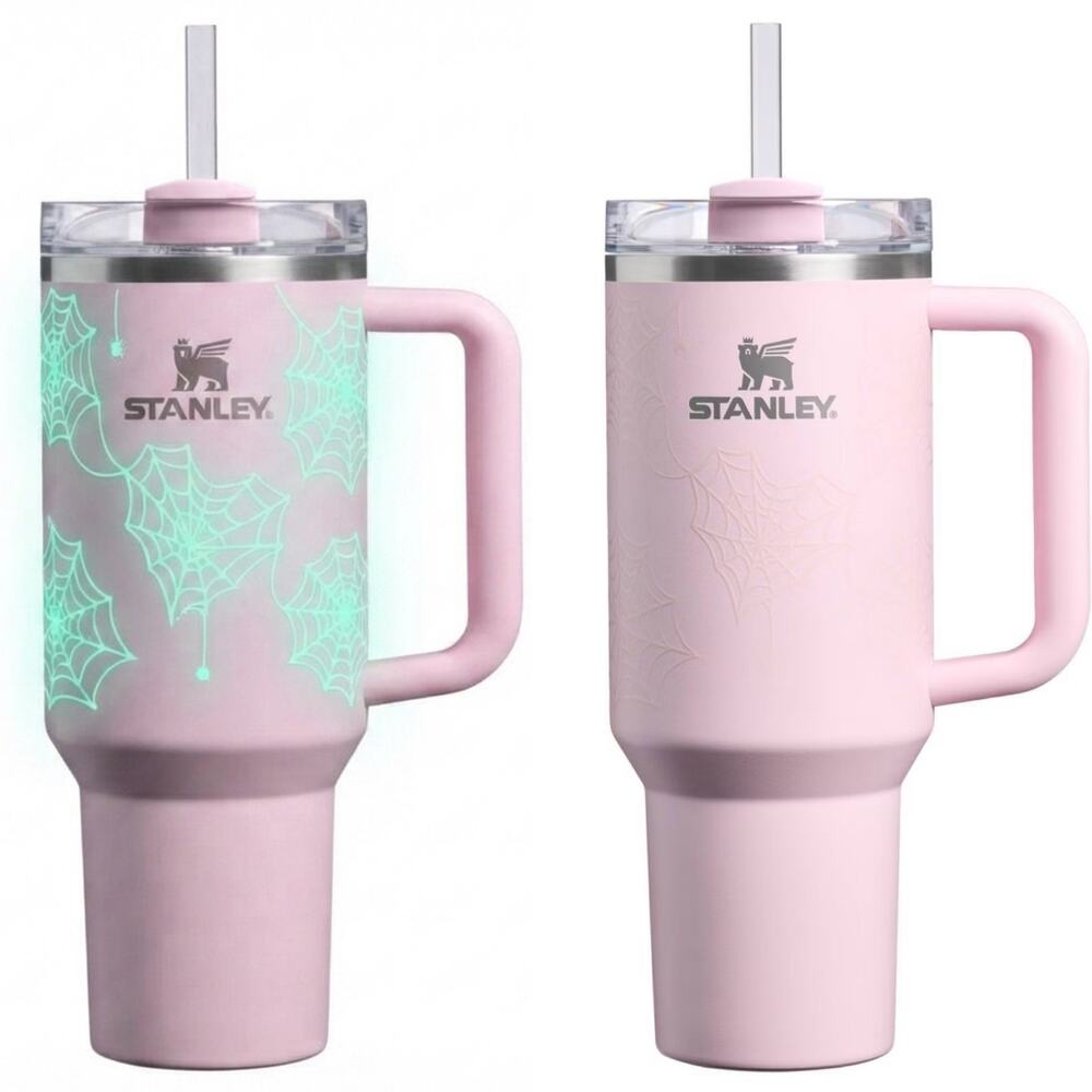 Stanley Sugar Spider Webs Pink Glow Tumbler 40 oz | Halloween Lights Out Hearts